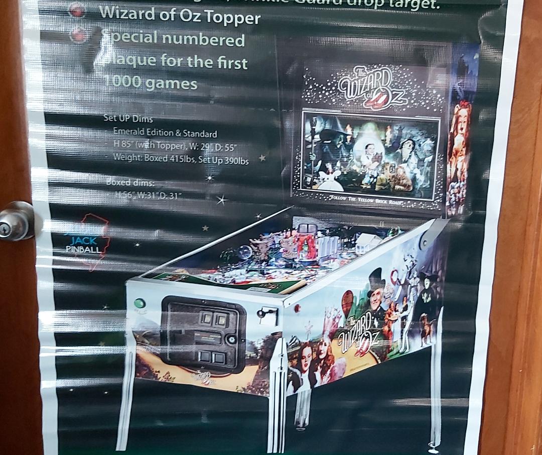 JERSEY JACK PINBALL WIZARD OF OZ Standard Collectible Vinyl Promotional Banner on Metal Hanger